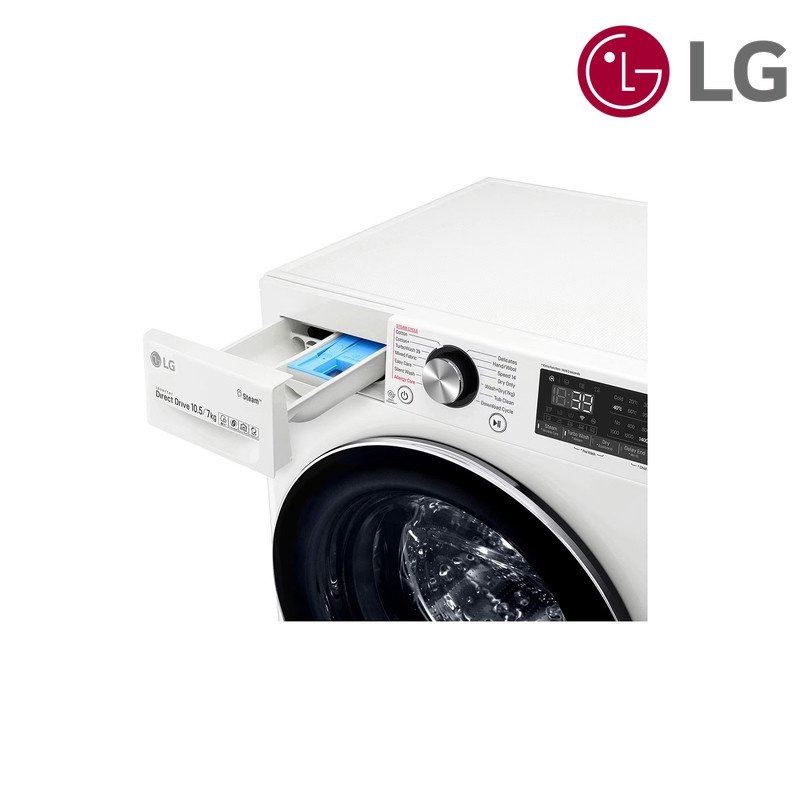 غسالة ومجففة LG WDV9142WRP سعة 10.5/7 كغم AI DD TurboWash360 - أبيض