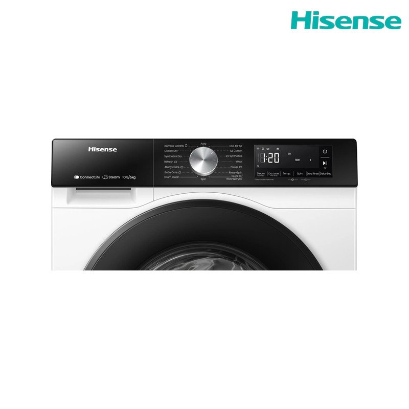 غسالة ومجففة هايسنس WD3S1043BW سعة 10.5/6 كغم 1400 دورة Wi‑Fi - أبيض