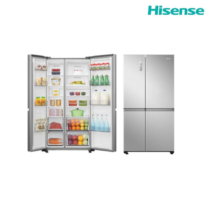 ثلاجة سايد باي سايد هايسنس RSN668SAI3 869 لتر (637 لتر صافي) No Frost Inverter Wi‑Fi - فضي
